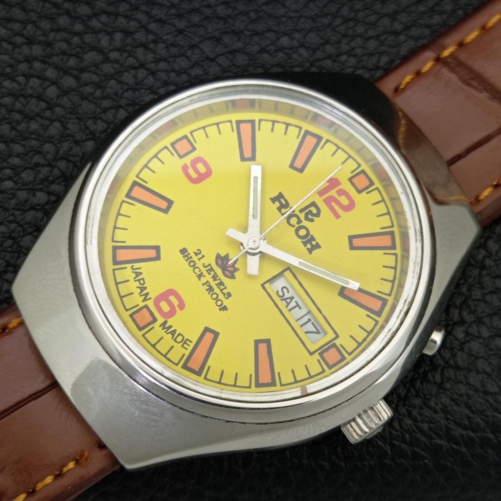 VINTAGE RICOH R31 AUTOMATIC JAPAN MENS YELLOW COLOR DIAL WATCH a707949-1