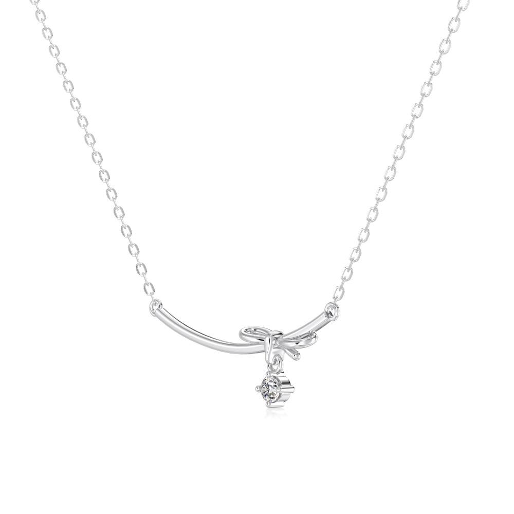 Korean S925 Silver Bow Smile Necklace – Women s Light Luxury Fairy Clavicle Chain Sterling Silver