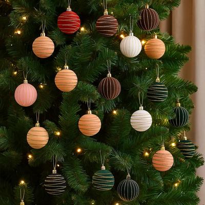 Flocking Christmas Color Balls Hanging Plastic Xmas Tree Ornaments Shinny Glitter Christmas Decoative Balls New Year Celebration