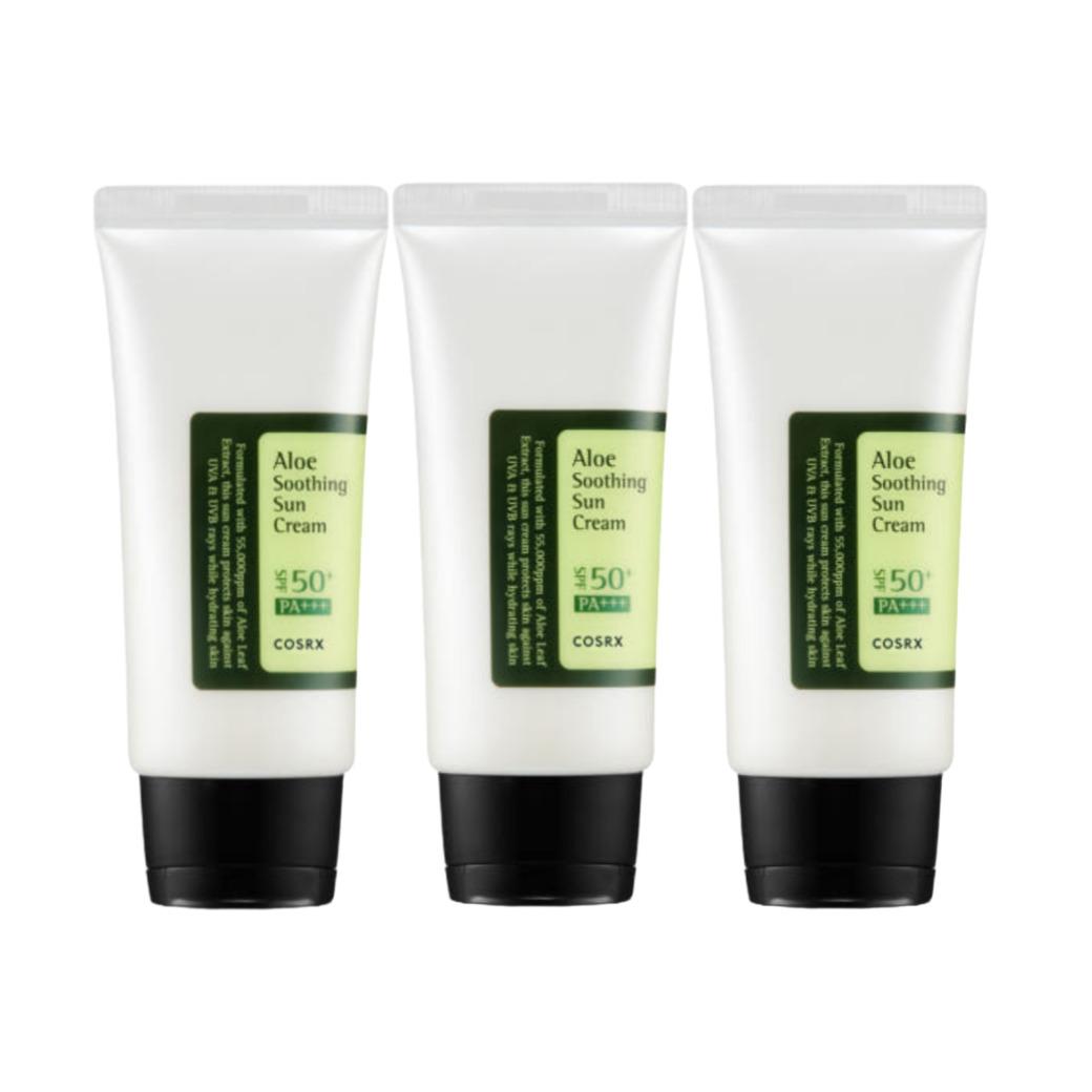 

COSRX Успокаивающий солнцезащитный крем с алоэ SPF50+ PA+++ 50 мл – «Тройная упаковка 1+1+1» Увлажняющий набор для ежедневной защиты от солнца