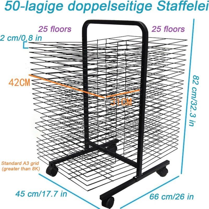 

50 Floors Metal Art Storage Rack Double Sided Mobile Art Canvas Organizer for Classrooms and Studios