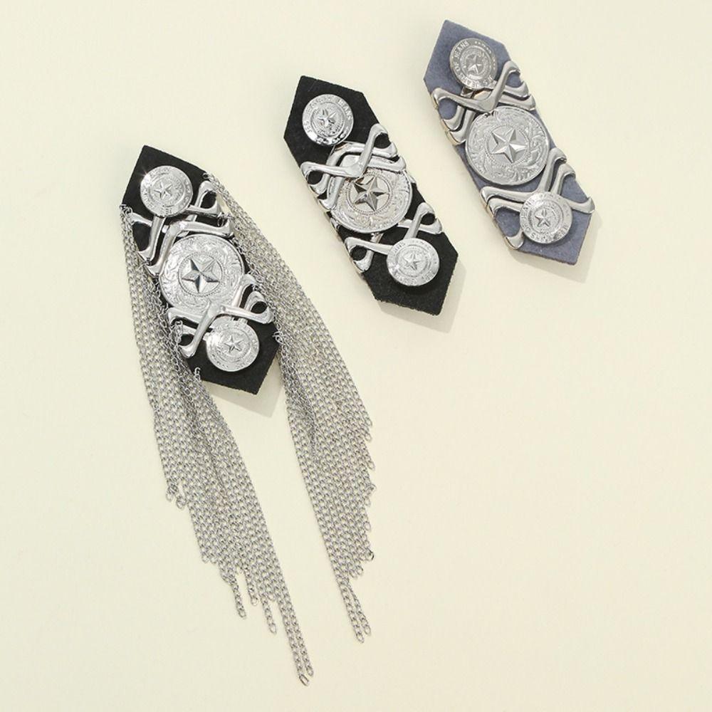 Metal Shoulder Board Badges Tassel Chain Fringed Epaulet Decoration Vintage Brooch Pin For Jacket