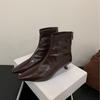 2025 new pointed soft leather soft bottom rear zipper stiletto versatile low tube Martin fashion women's short boots