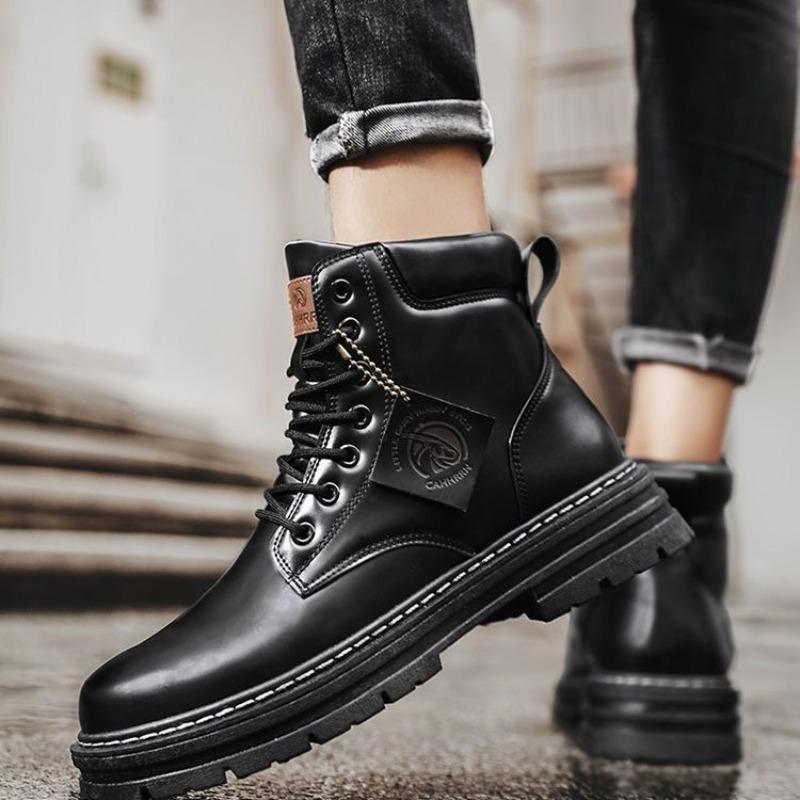Men's High Top Boots Fashion Motorcycle Ankle Boots High Quality Casual Leather Boots for Men Lace-Up Platform Boot Botas Hombre