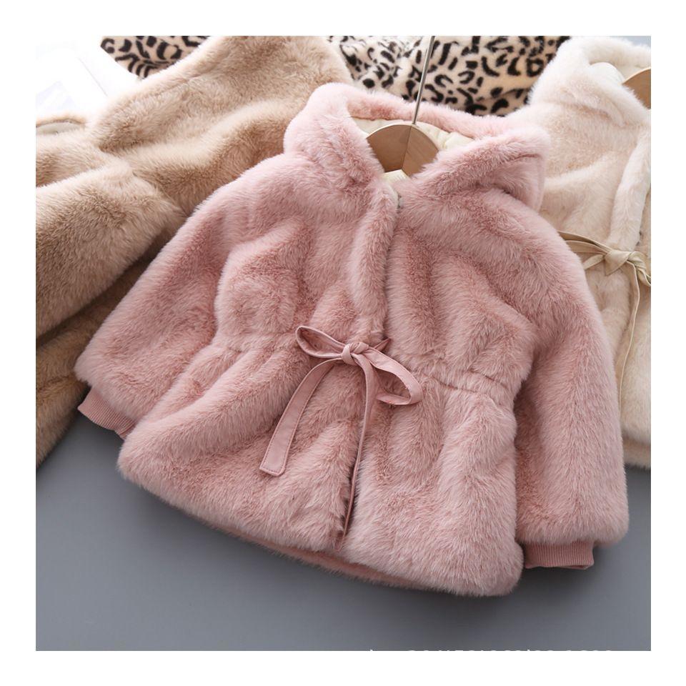 Winter Girls Coat Warm Mink Fur Padded Thickened Long Sleeve Hooded Coats Baby Kids Children Jacket Outerwear