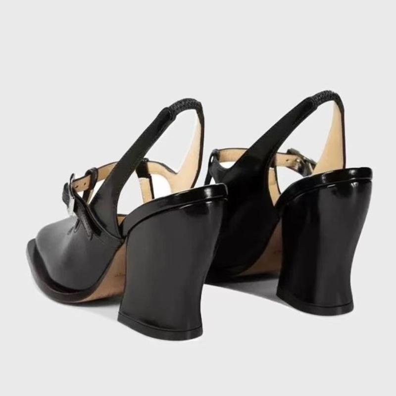 Fashion 2025Temperament Thick Heel Sandals Summer New Square Head Shallow Mouth Metal Buckle Anti-slip Wear-resistant High Heels