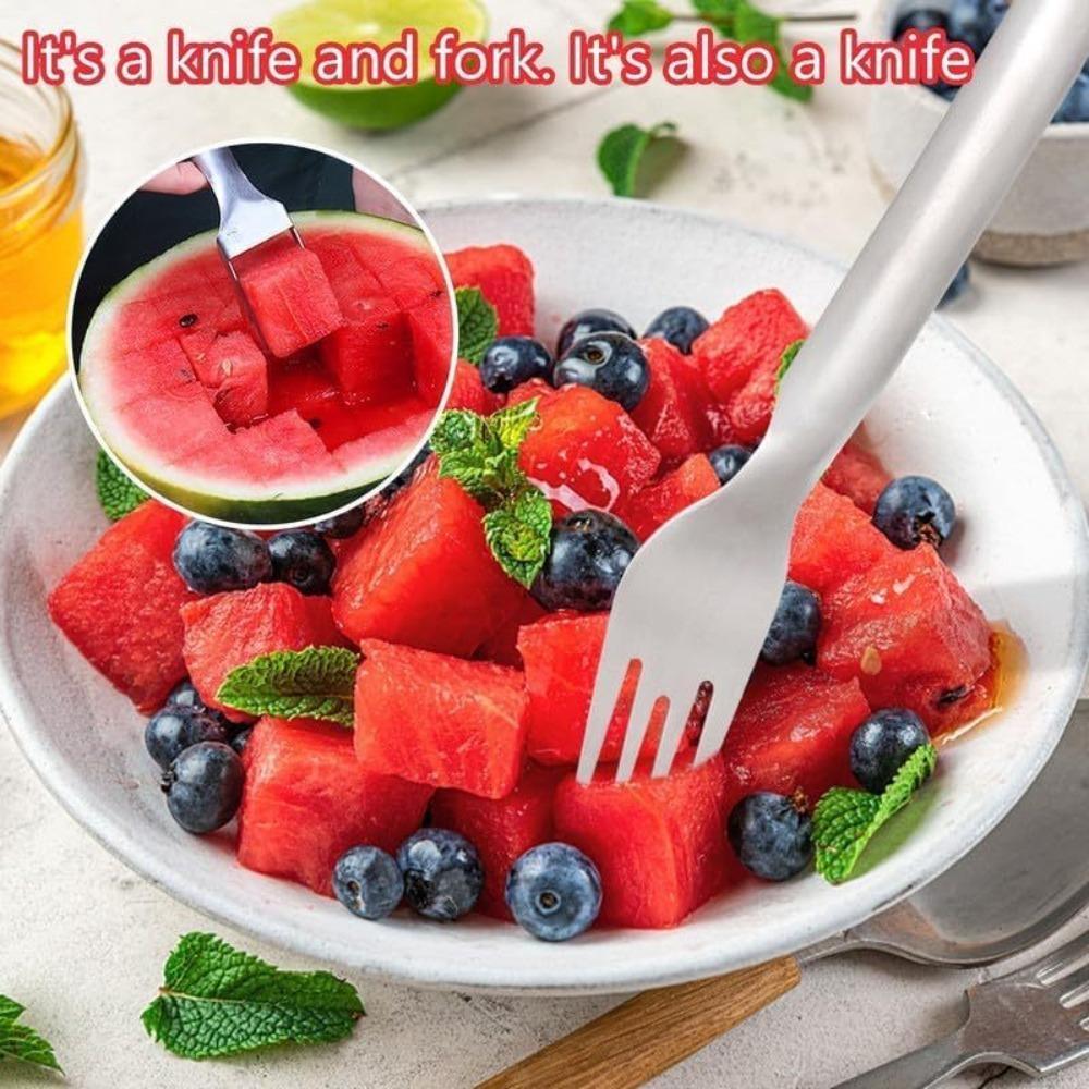 2-in-1 Stainless Steel Watermelon Cutter, Watermelon Slicer, Fruit Watermelon Cutting Tool, Double Head Stainless Steel Watermelon Cutter & Fruit Fork