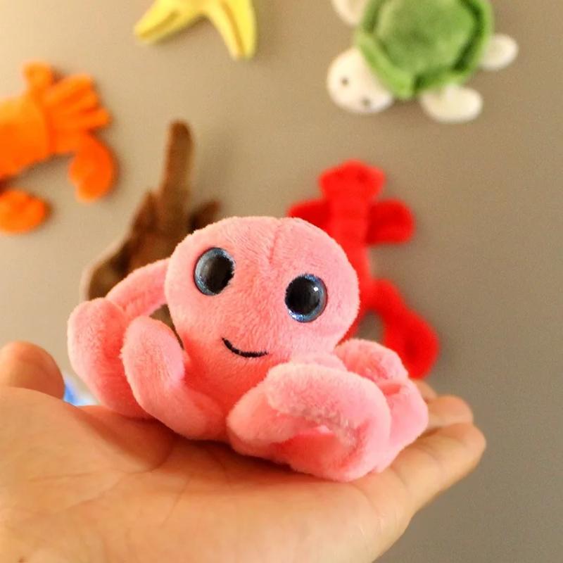 Creative Marine Animals Plush Fridge Magnet Cute Clown Fish Sticker Fluffy Doll Home Refrigerator Cartoon Decor Dolphin Octopus