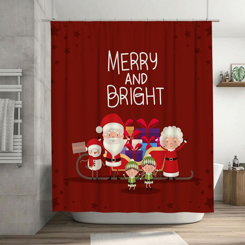 

Tu Christmas Santa Claus Family Shower Curtain Holiday Festive Home Decor Xmas Pattern Waterproof Bathroom Set W60H190(CM)-1 Pcs