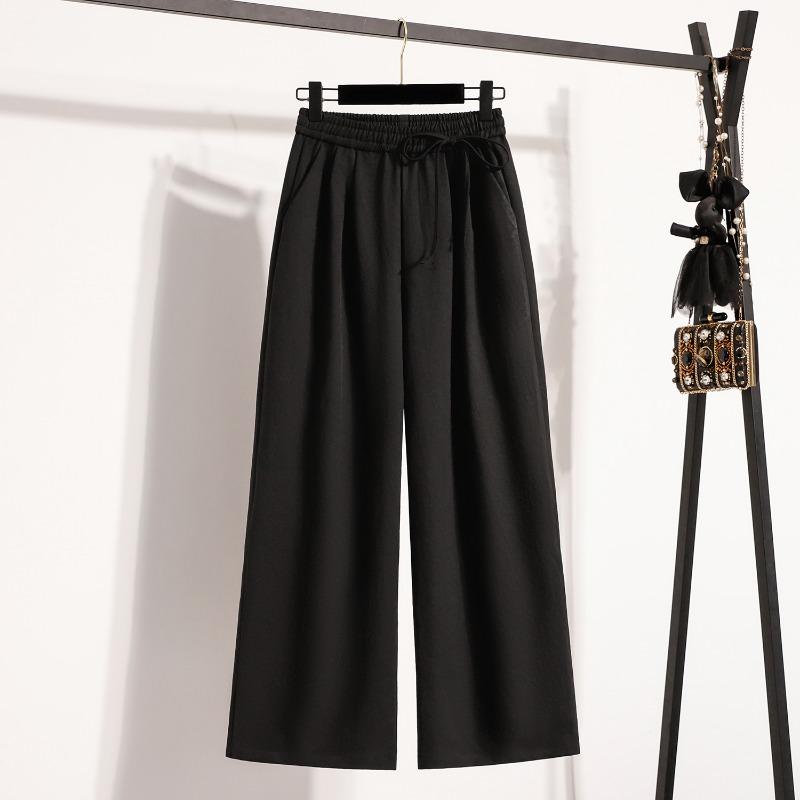 DIMANAF 2026 Autumn Winter Plus Size Long Pants Women Elastic Waist Loose Solid Casual Basic Trousers Pants Wide Leg Pants