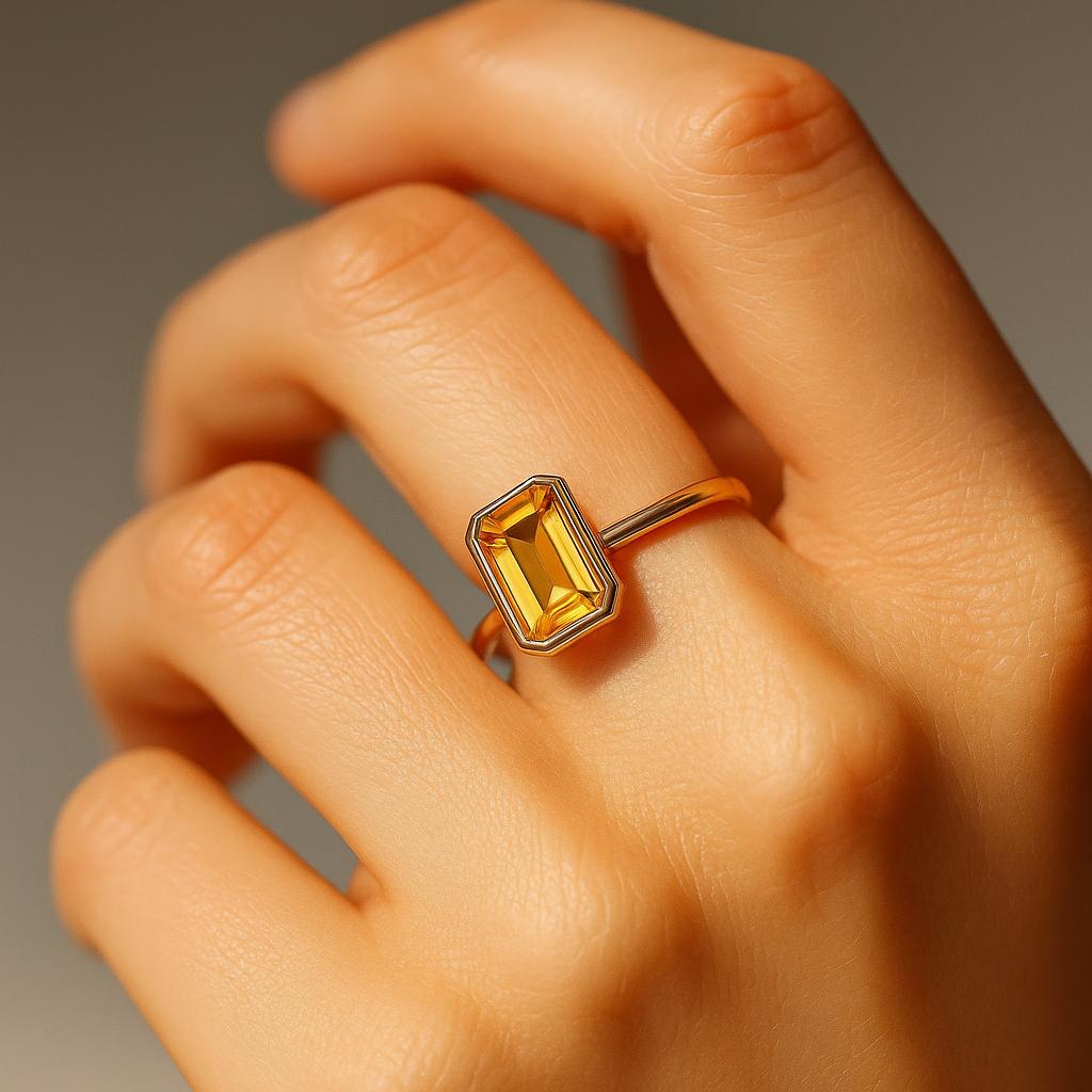 Yellow Citrine Gem Emerald Cut Gold Plated Ring for Women – Stylish Elegant Jewelry