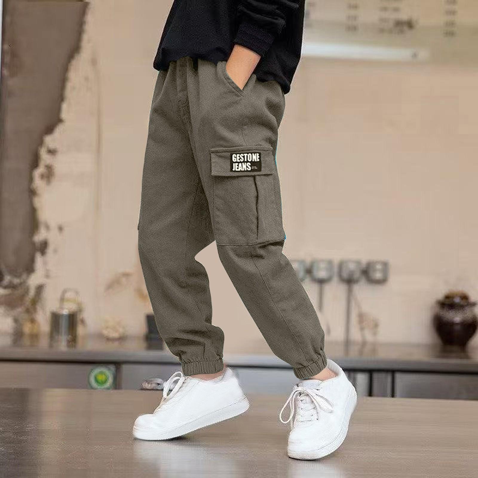 Dětské cargo joggery - Hip hopové kalhoty se stahovací šňůrkou 130 gray
