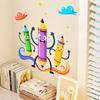 Cute Cartoon Pencil and Crayon Wall Stickers, Removable Self-Adhesive Decals for Kids Room Study Room Decoration
