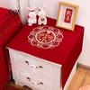 Tablecloth Dust Cover Chinese Wedding Nightstand Burgundy Satin Bedside Table Furniture Protector Dustproof Cloth for Bedroom Decor