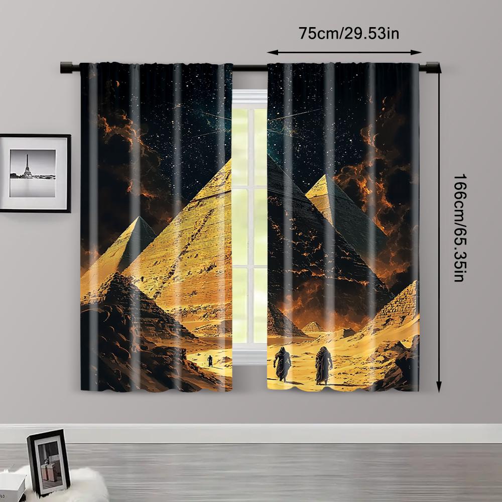 2pc,  Window Curtains Mysterious Egyptian Pyramids Versatile Polyester,Without Electricity Festive Wall Decor Suitable for