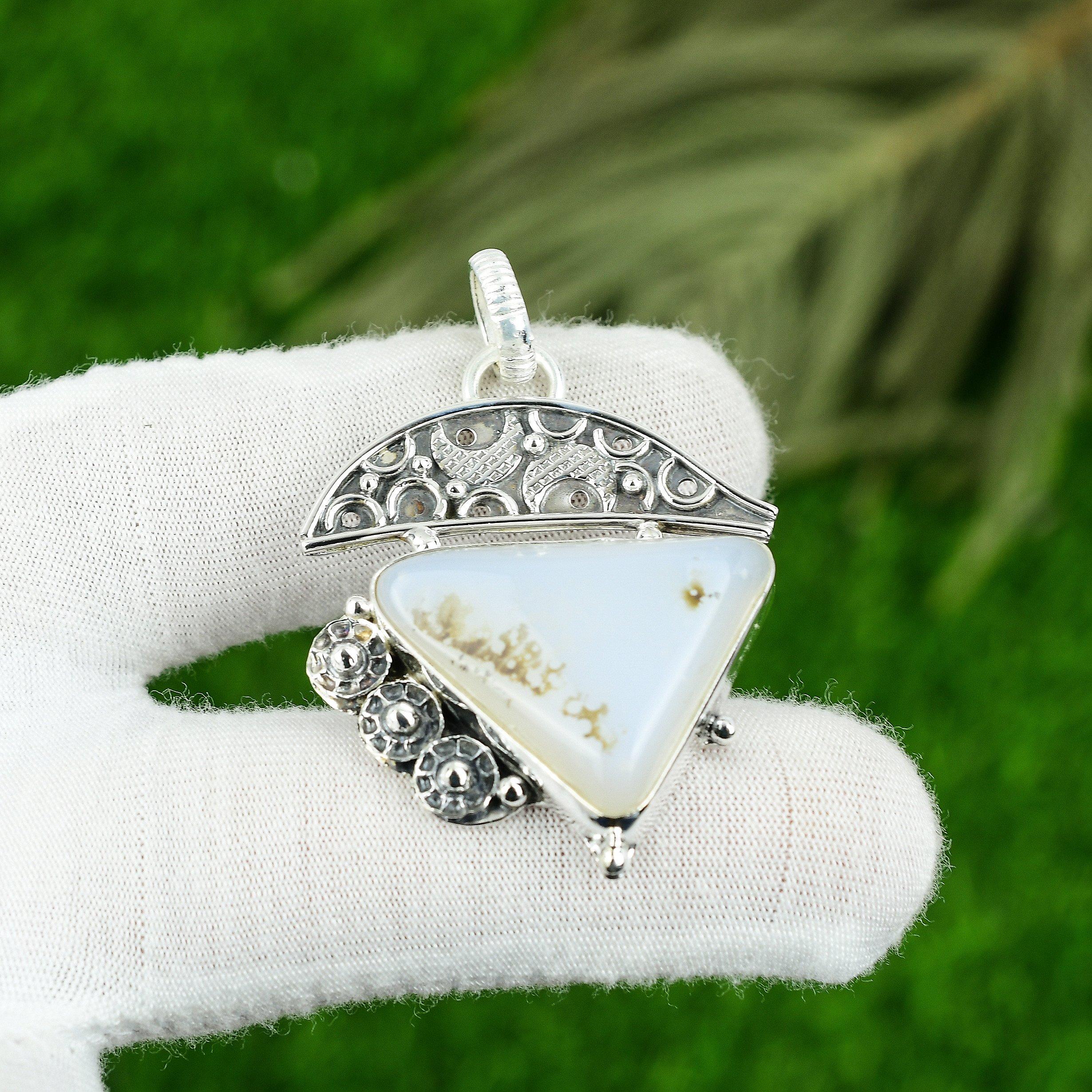 Gift For Her 925 Sterling Silver Natural Montana Agate Gemstone Jewelry Pendant