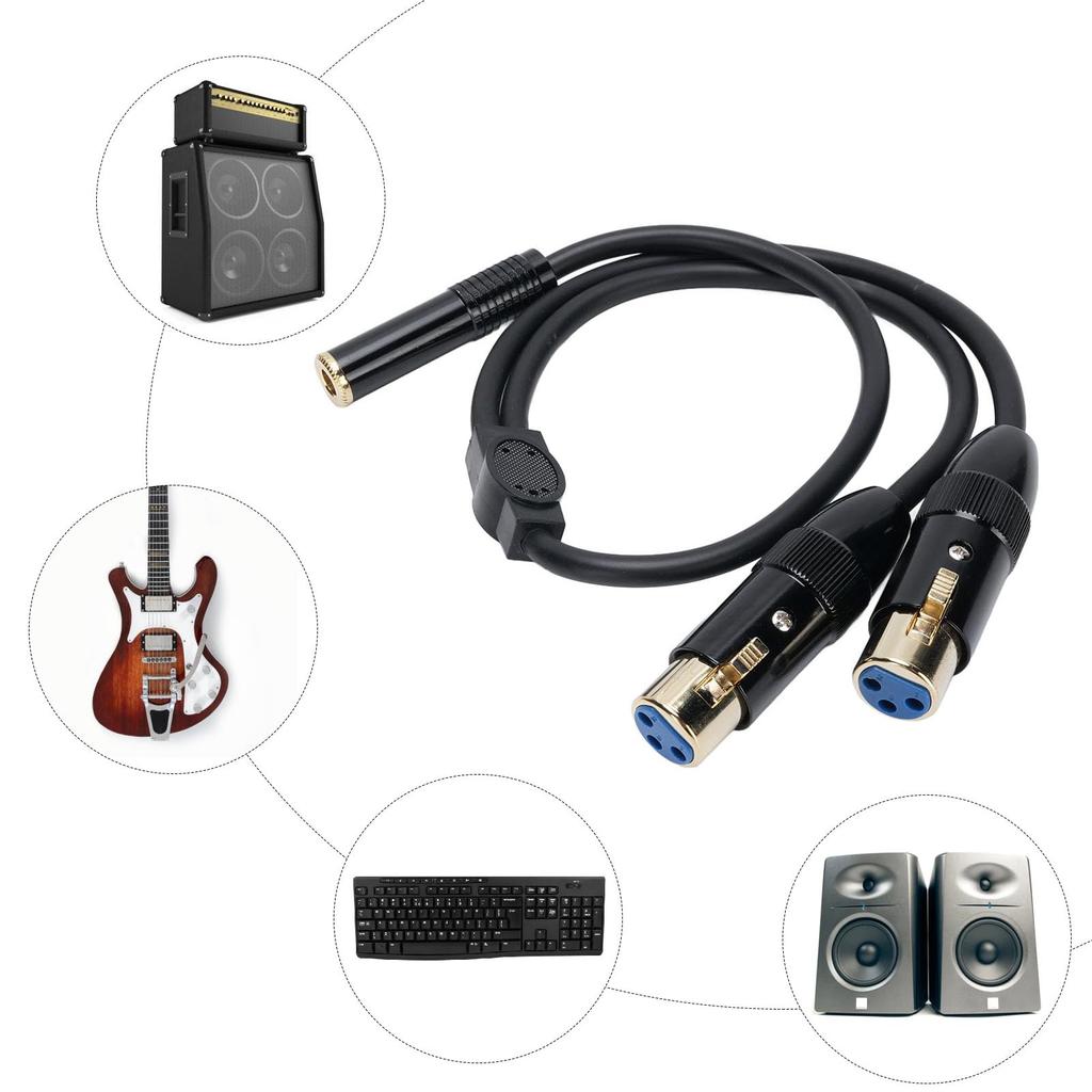 XLR To 14 Inch Y Splitter Cable, Balanced XLR Female To 14 Inch Female Cable, Supports Both Stereo and Mono, for Mixer Microphone Amplifier Keyboard