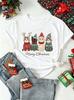 Meowy Christmas Graphic T‑Shirt Women Men Cute Cats Xmas Print T-Shirts Short Sleeve Casual Loose Holiday Party Camisetas Gifts