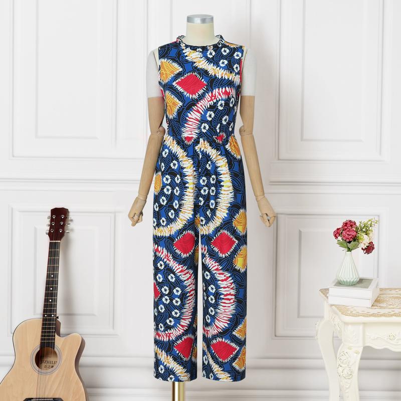 

VONDA Women O Neck Sleeveless Hawaiian Print Casual Beach Holiday Long Jumpsuits Rompers L синий