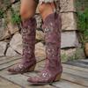 Women'S Knight Boots Large Size Coarse Heel Pointed Embroidered Western Cowboy Boots Fashion Women'S Boots