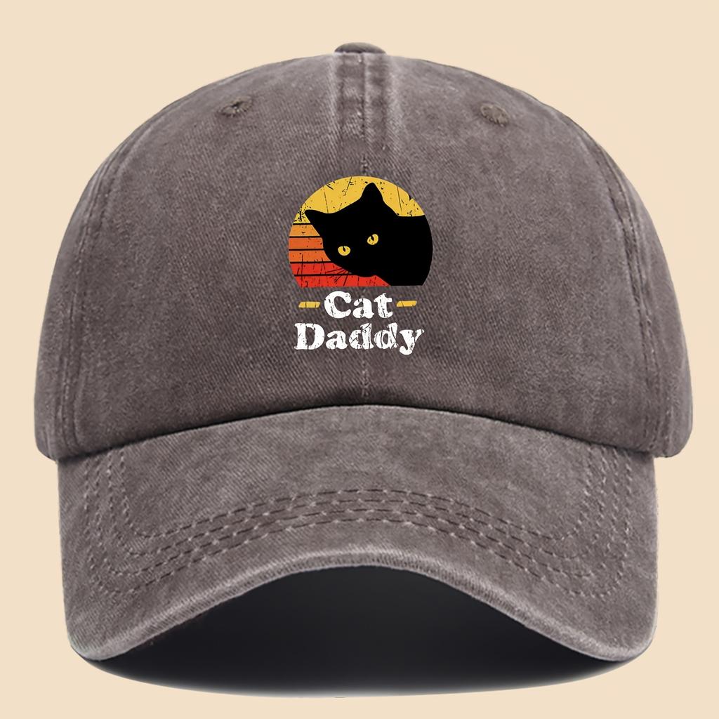 Charming CatDaddy Print Baseball Cap PAPA Vintage Curved Brim Dad Hat Unisex AllSeason Wear Adjustable Size Fits Most T