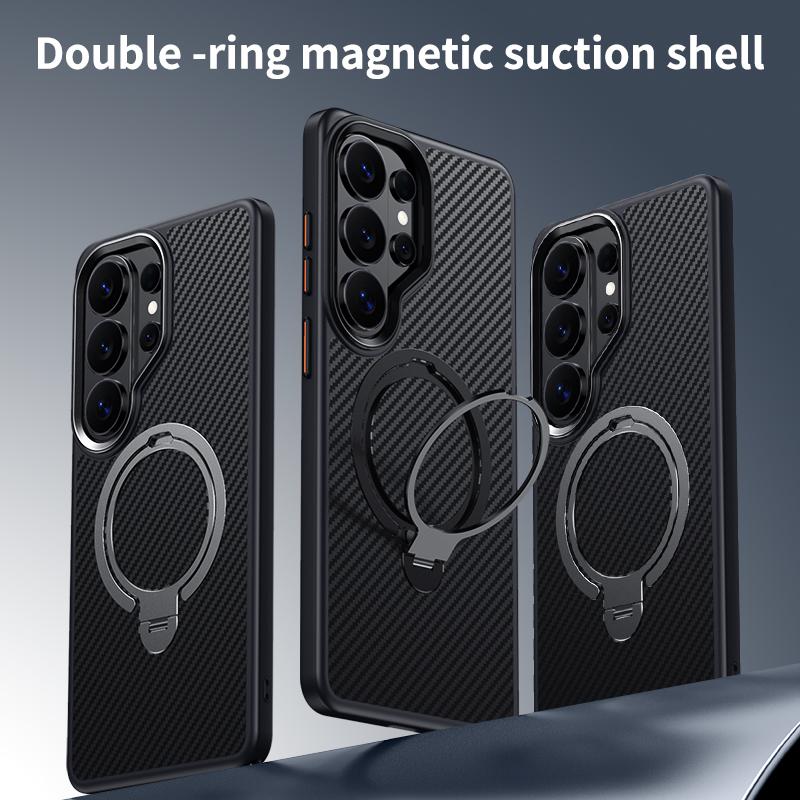 360 Rotating Kickstand Magnetic Carbon Fiber Pattern Case for Samsung S26 Ultra S25 S24 Plus S23 S22 Shockproof Sturdy Cover