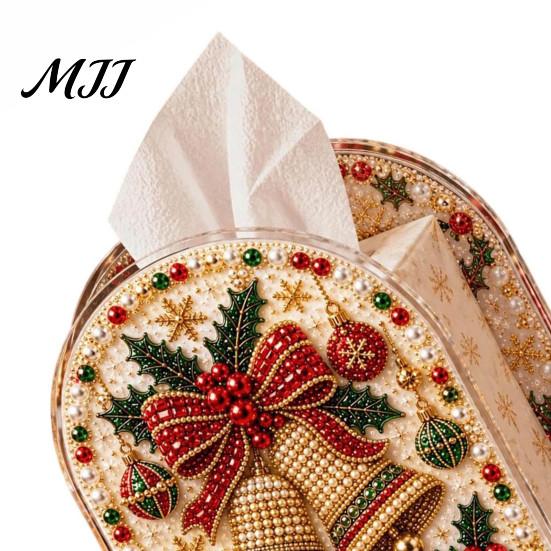 Acrylic Tissue Holder DIY Christmas Faux Pearl Art Painting Box Holder, 3D Rhinestone Beads Creative Resin Gem for Winter Xmas Holiday Tabletop Decor