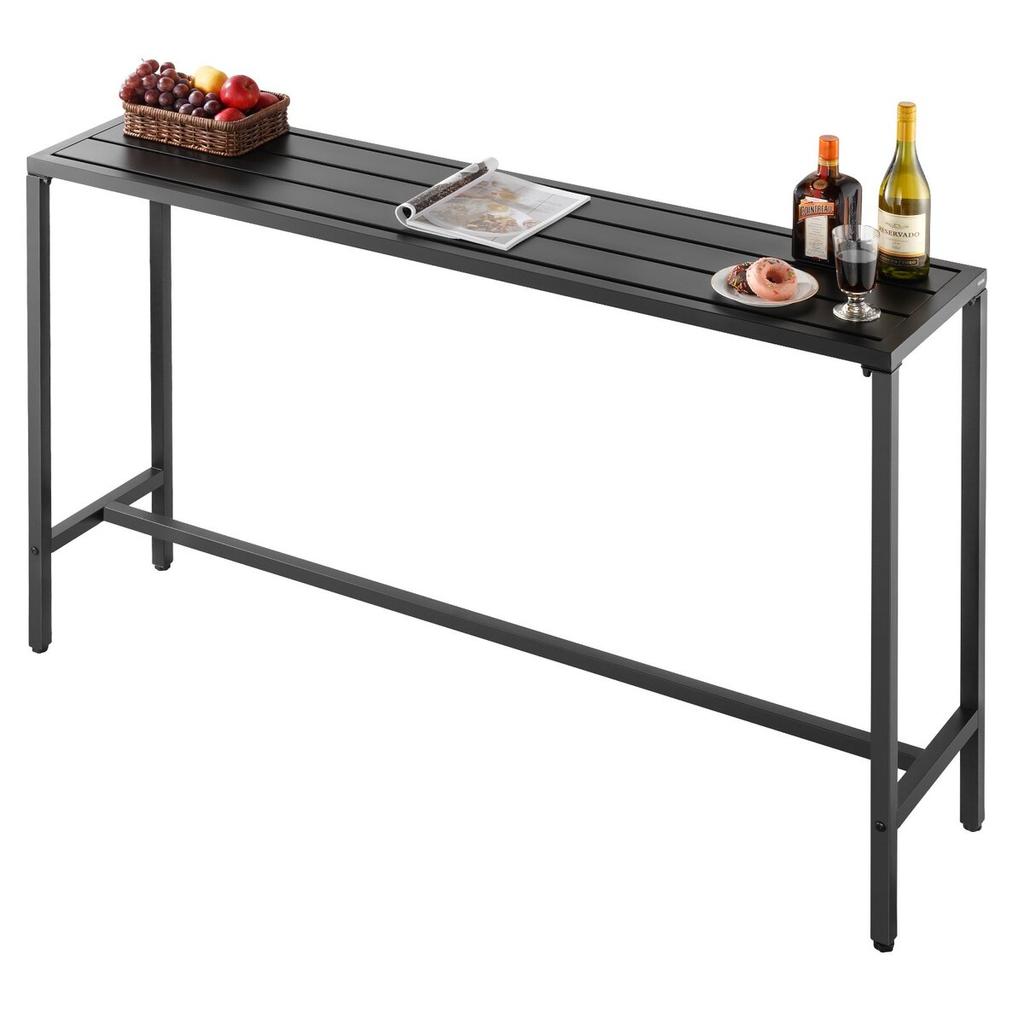 Outdoor Bar Table, 160 X 37.5 Cm Patio Bar Table, Waterproof Top & Sturdy Metal Frame, Rectangle Counter Height Dining Tables, Outdoor Furniture for