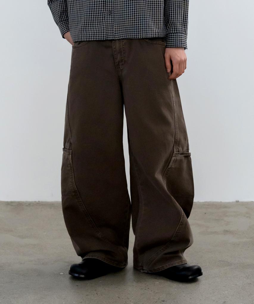 INDUST Pigment Washed Curved Wide Pants_Beige