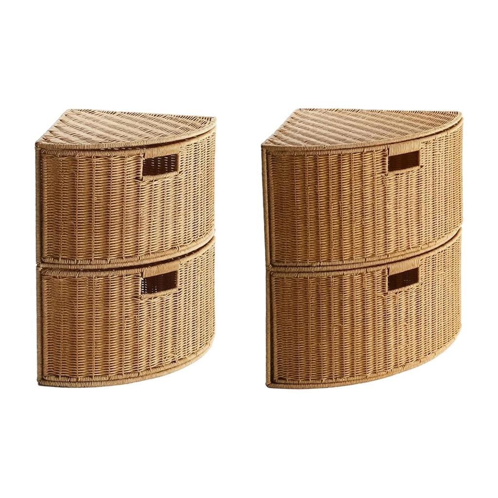 Corner Storage Basket Fan Shape 2 Tier Versatile Stackable Wardrobe Organizer Woven Organizer Dustproof Lid for Office Magazines
