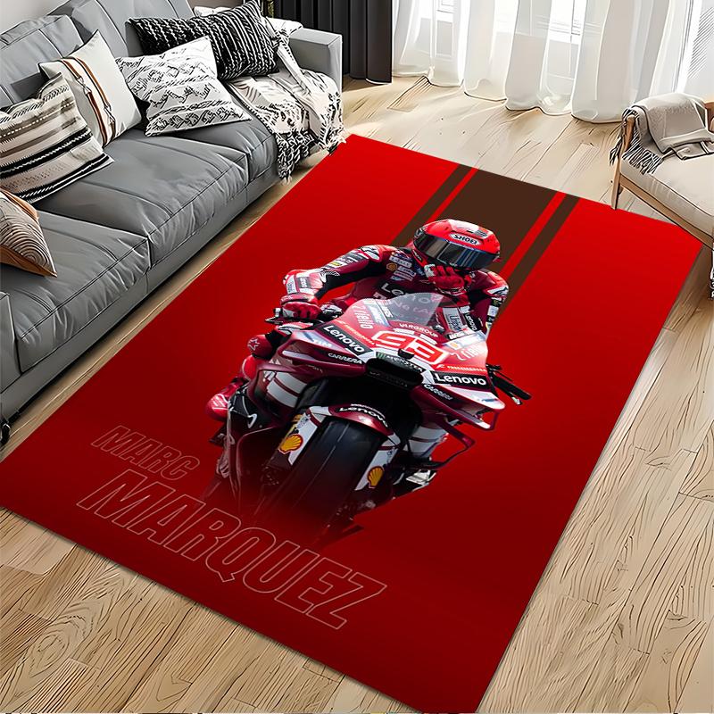 Sports Area Rug, Marc Marquez 93 Ducati Lenovo Red Minimal Vertical Stripes Bike Print, Garage Decor, Non-Slip Mat