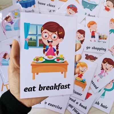 34 stücke Englisch Frühen Lernen Flash Karten Für Kinder Täglichen Verhalten Leben Bildungs ​​Wort Karte Kindergarten Lehrer Lehrmittel