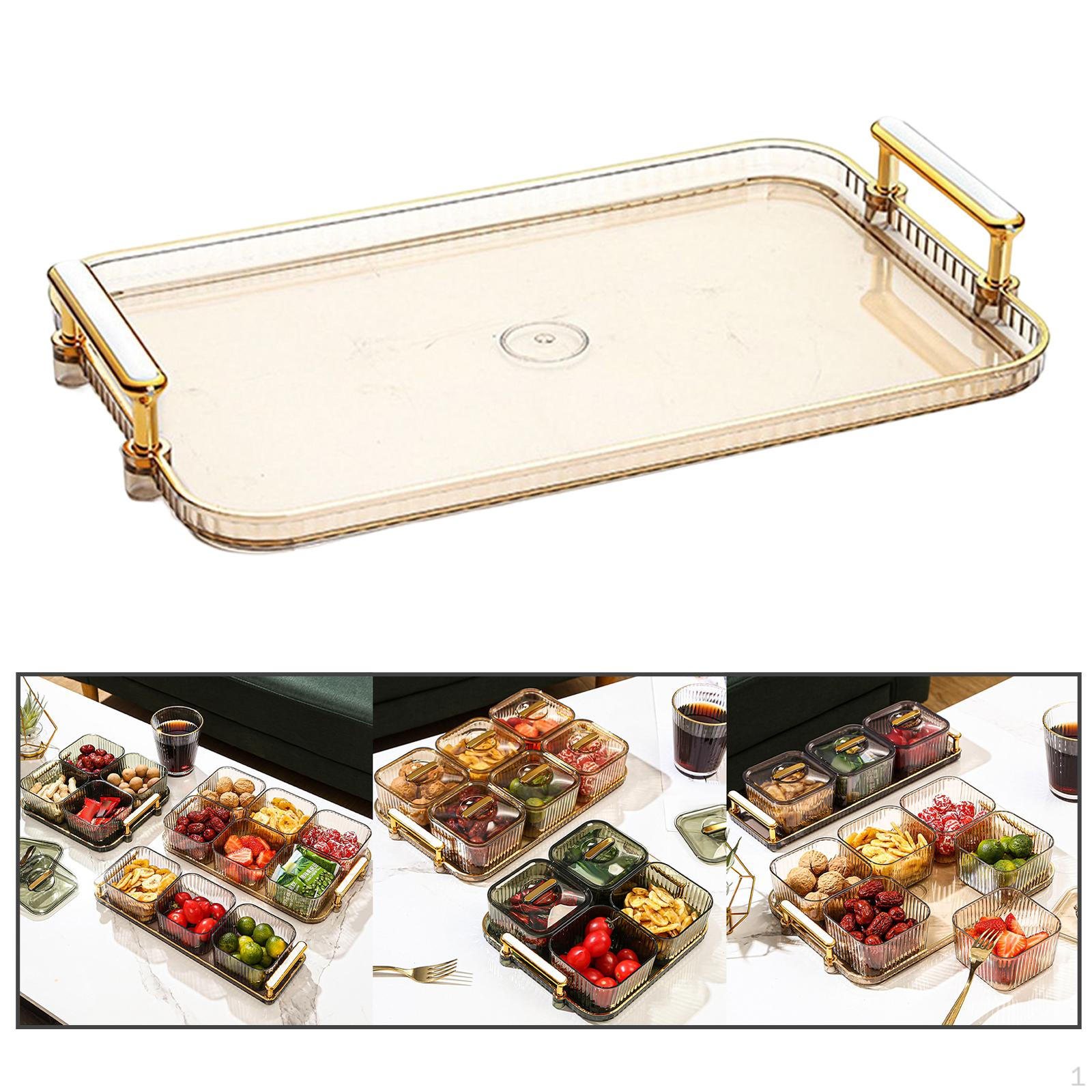 

Разделенная сервировочная тарелка, тарелка для закусок, нескользящий поднос для фруктов, прямоугольный декоративный предмет для дома L Brown