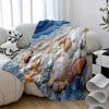 Coastal Ocean Print Blanket, Vintage Seashell Wave Pattern Flannel Throw for Beach Theme Home Decor & Gift