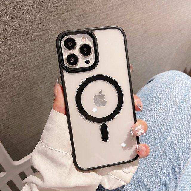 Magsafe pouzdro na telefon pro iPhone 14 12 11 13 Pro Max Clear Hard Pc Zadní silikonový nárazník Kovový kryt fotoaparátu