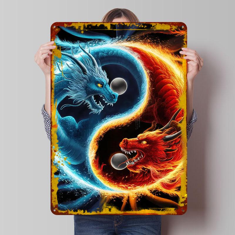 Dragon Yin Yang Poster Customized Wall Art Vintage Metal Signs Retro Tin Plaque for Man Cave House Decor Garage Decoration Room