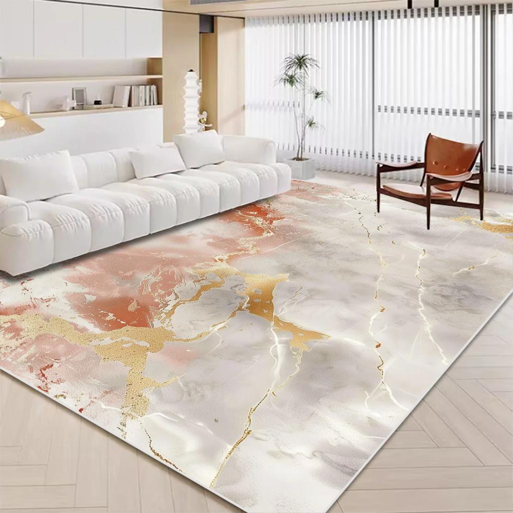 Luxury White Marble Carpet for Living Room Nordic Gold Decoration Home Tapis Non-slip Washable Rugs for Bedroom Ins Floor Mat