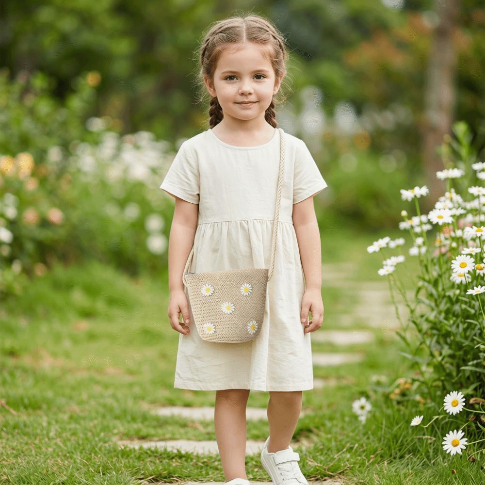 Natural Material Straw Beach Bag Weave Design Children Shoulder Bag  Holiday