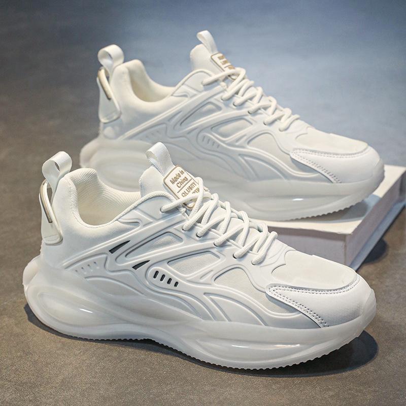 Large size leather surface TPU men's shoes popcorn air cushion soft sole sports shoes breathable thick sole men's casual shoes