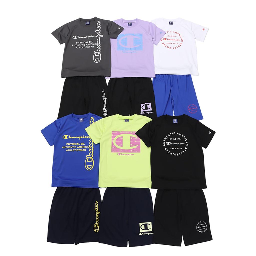 Champion Short Sleeve Crew Neck Graphic Logo Shorts Basic Size 110 Kids' T-Shirt, Quick-Drying, Print, T-Shirt & Set, Sports, CK-ZSW04, Lime,