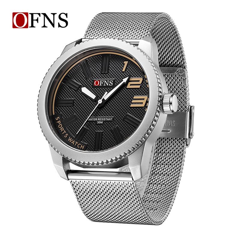 Ofns Brand 1590 Texture Mesh Belt Men's Watch Simple Digital Commuter Cross Border Quartz Luminous Waterproof Watches For Men
