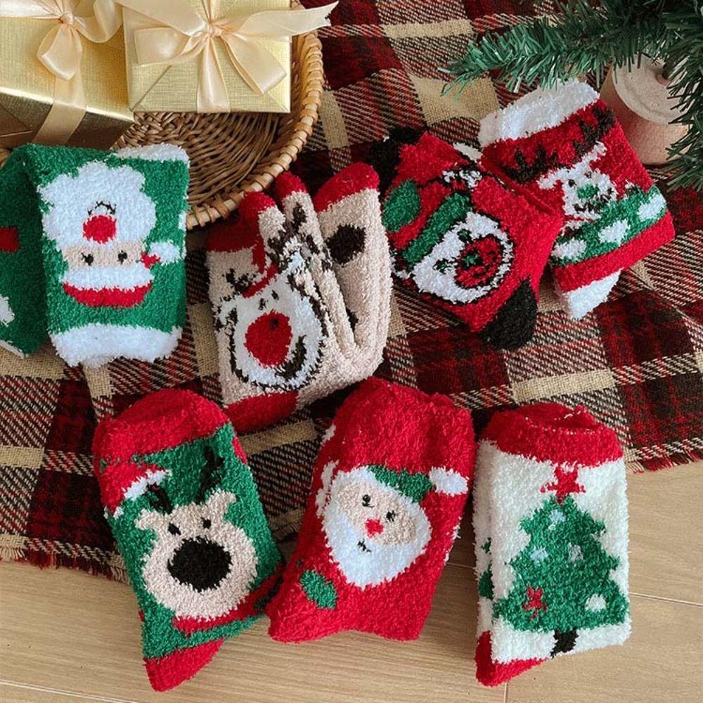 Cartoon Christmas Socks Santa Claus Women Hosiery Cute Floor Sleep Socks  Ladies