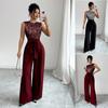 2026 Euro-Amerikanischer Ärmelloser Jumpsuit mit Pailletten-Patchwork, Schnürweste und Weiter Hose