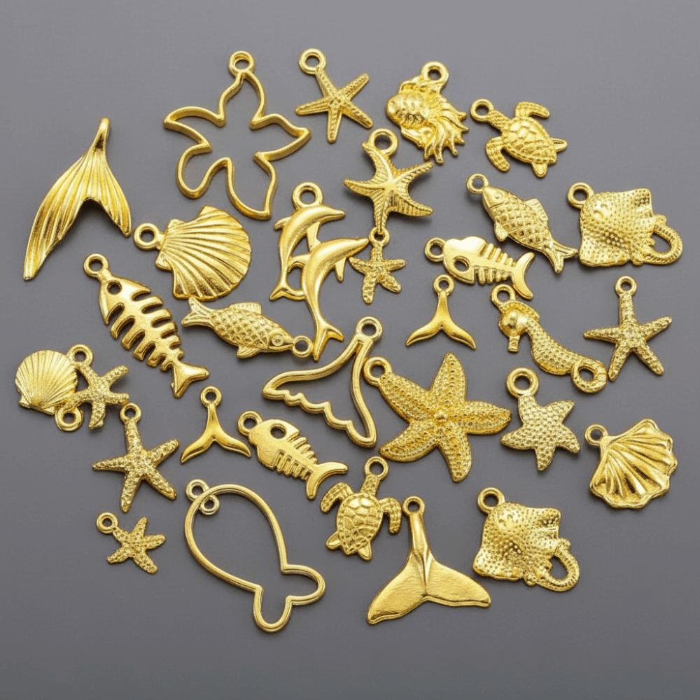 Metal Scallop Ocean Life Pendants for DIY Golden Fish DIY Jewelry Accessories  Earrings