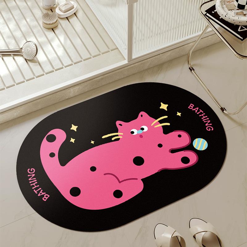 Bathroom Floor Mat Quick Drying and Absorbing Water Household Oval Bathroom Entrance Mat Anti Slip Cartoon Dopamine Foot Mat