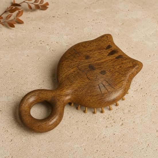 Cat Shape Air Cushion Brush Wooden Scalp Massager Brush Hair Growth Head Relaxation