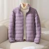 Women's Lightweight Puffer Jacket Stand Collar Zipper Long Sleeve Quilted Short Down Coat Solid Color