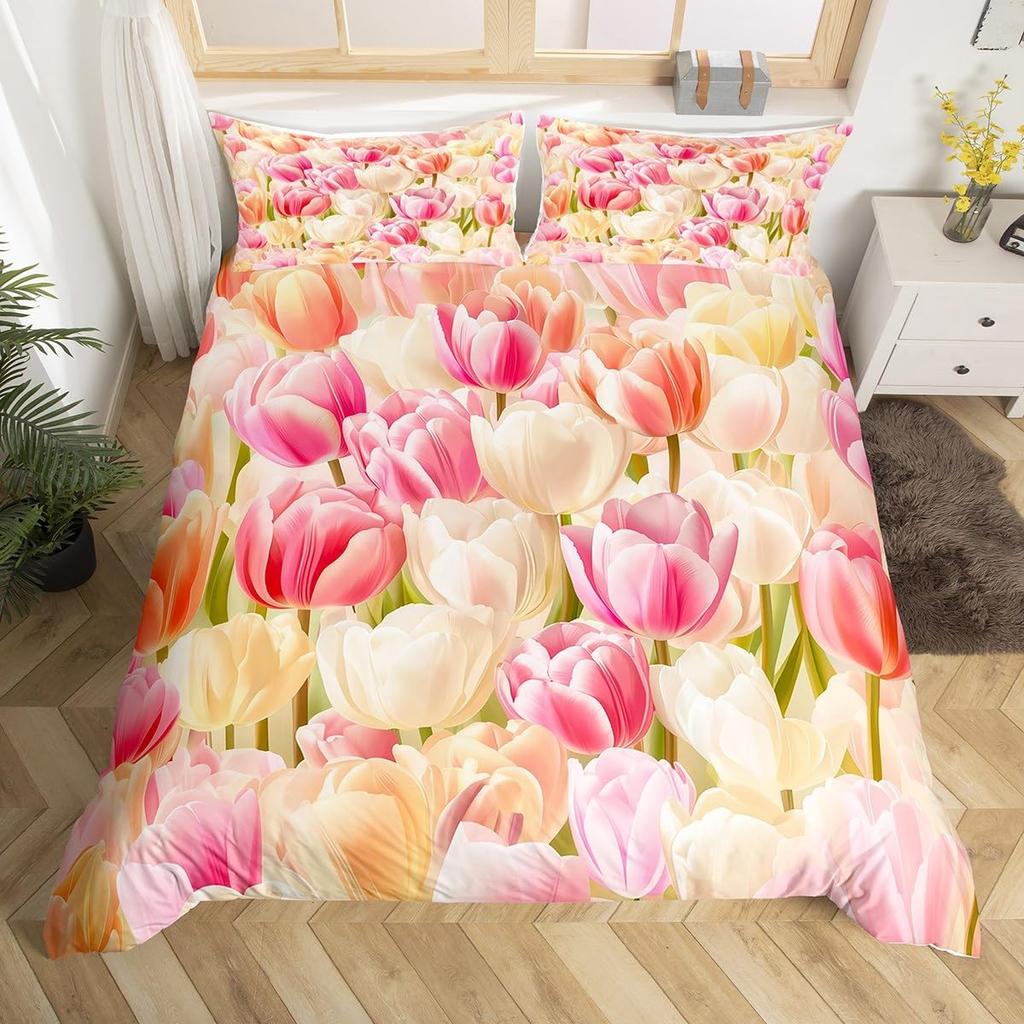 Chic Spring Flower Duvet Cover Vintage Flowers Comforter Cover Microfiber Garden Floral Bedding Set Full Queen Size Bedclothes
