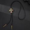 Men's Rodeos Bolo Tie with Turquoises Crosses Pendant Faux Leather Cord Necktie Adjustable Chain Shirt Collar Necklace