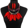Fashion Feather Tassel Necklace Multilayer Necklace Earrings Set Ethnic Jewelry Set  Women Jewelry